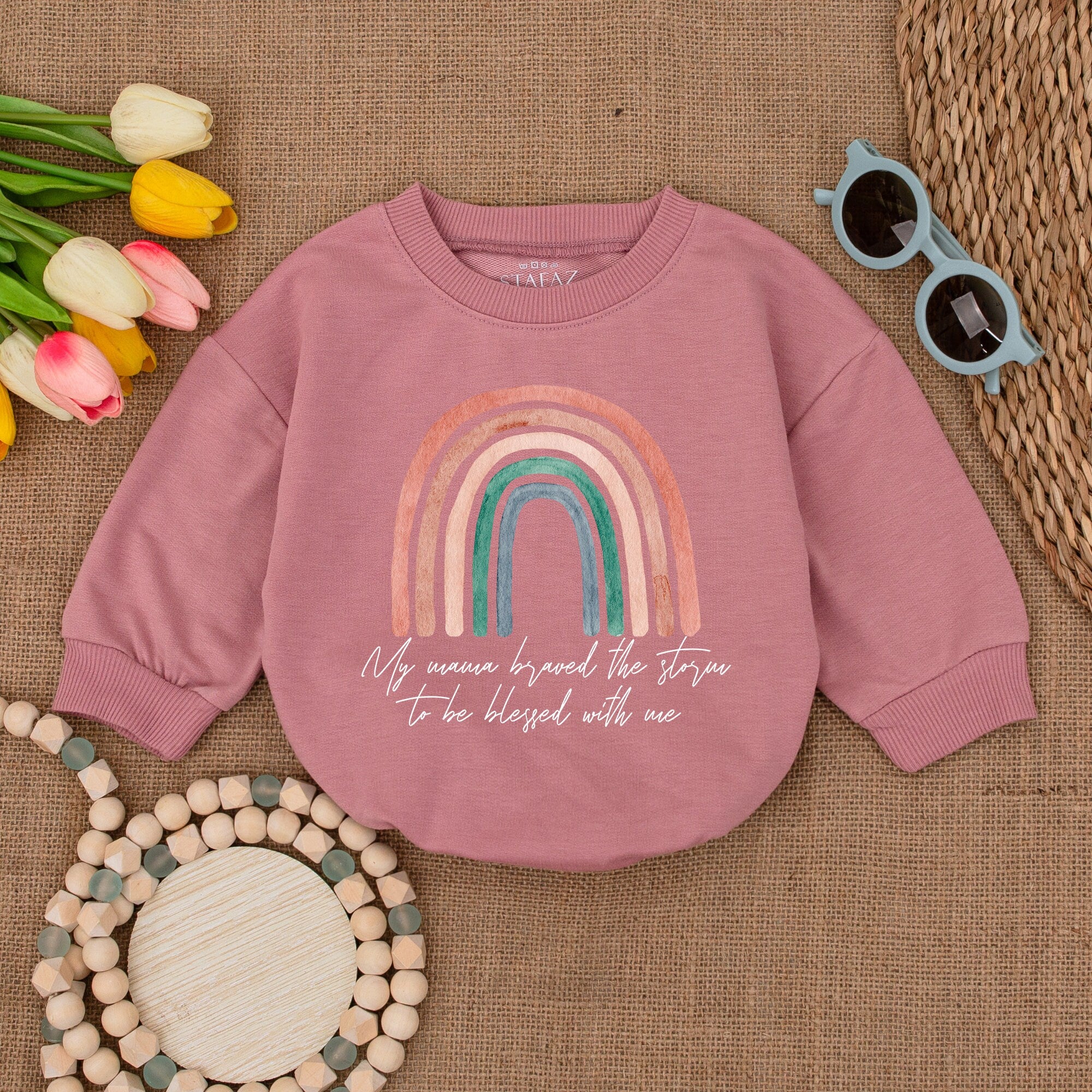 My Mama Braved the Storm Baby Romper Soft Rainbow IVF Newborn Gift Cursive Text Minimalist Design Infant Cotton Comfortable Sentimental Outfit