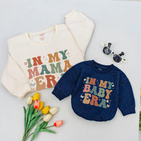In My Mama Era and Baby Era Retro Matching Shirts for Mom and Daughter Trendy Earthy Design Family Outfit Baby Shower Gift Cotton Tees