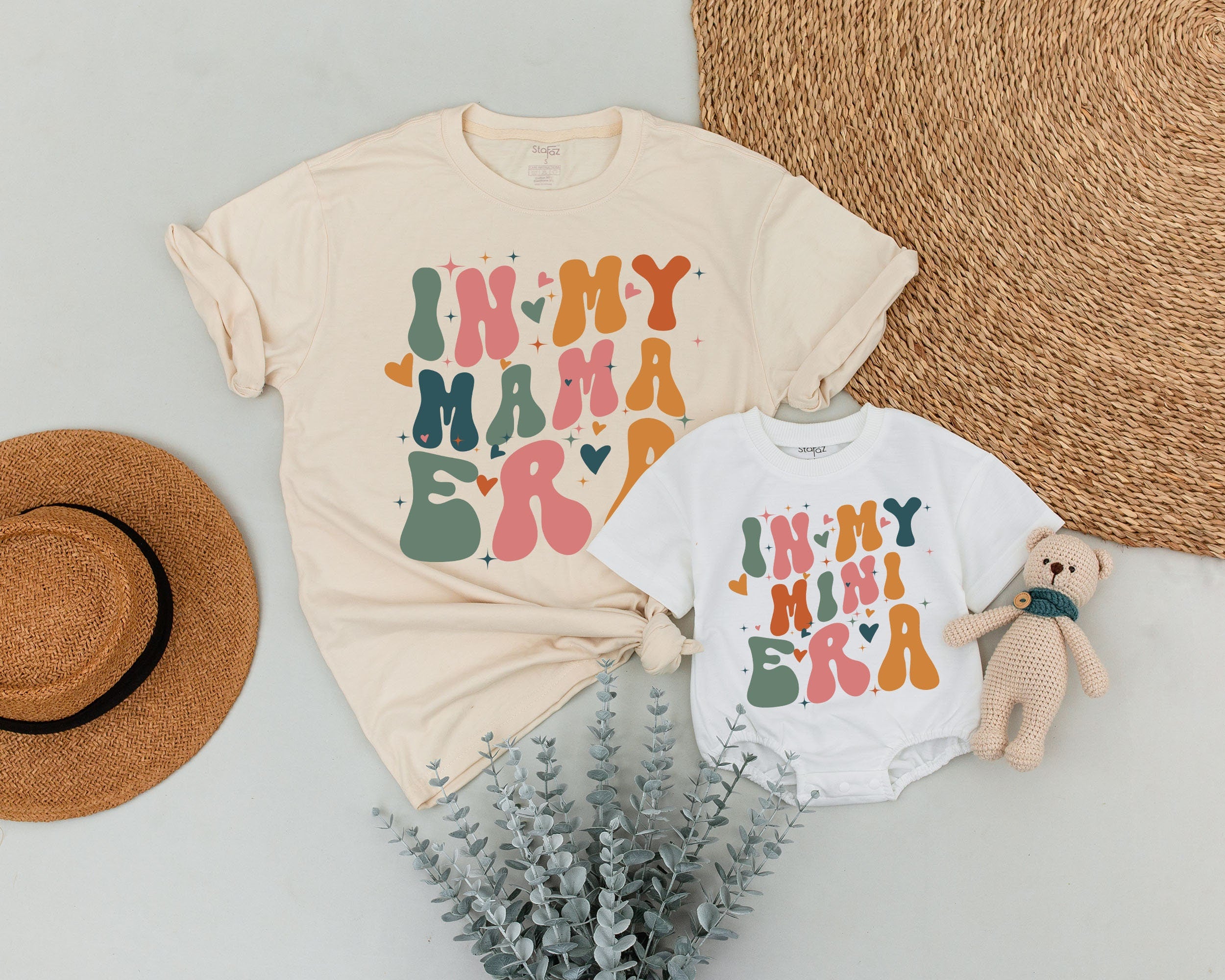 In My Mama Era Personalized Retro Mama Mini Shirts Groovy 70s Inspired Matching Family Outfit Colorful Design Perfect Gift for Mom