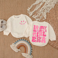 My Mama's Girl Era Baby Romper with Pink Retro Smiley Face Print, Long Sleeve Cotton Bodysuit for Baby Girls, Cute Gift for Mother's Day