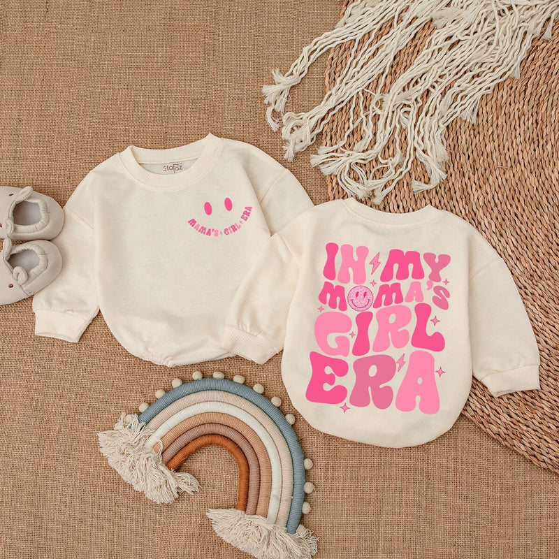 My Mama's Girl Era Baby Romper with Pink Retro Smiley Face Print, Long Sleeve Cotton Bodysuit for Baby Girls, Cute Gift for Mother's Day