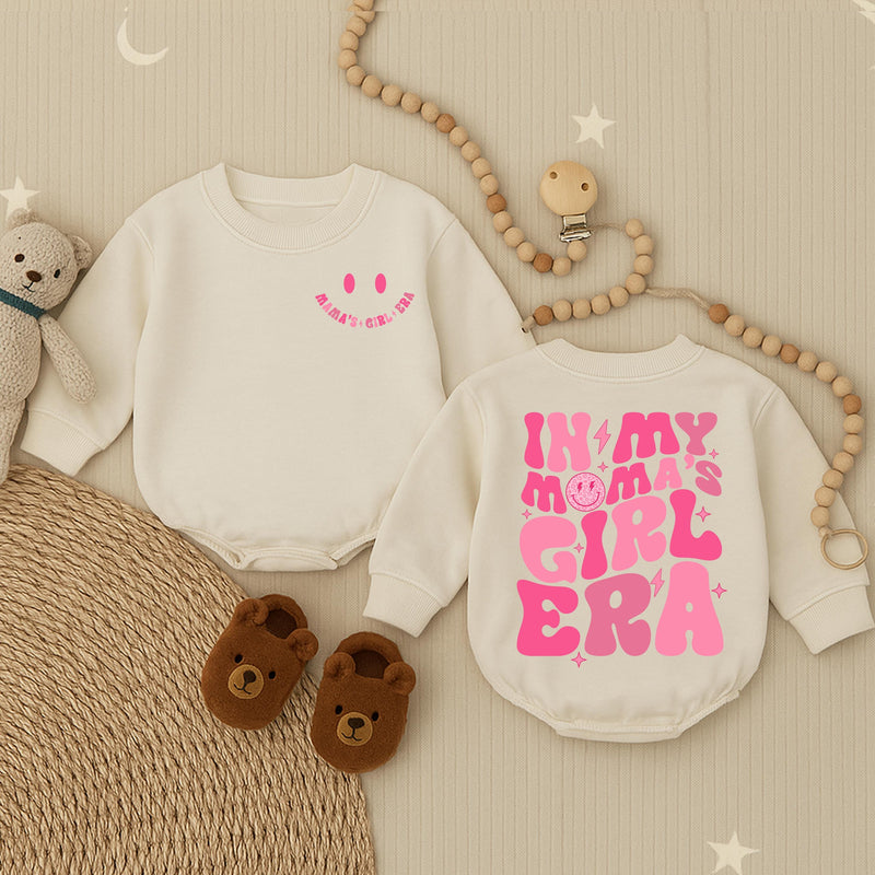 My Mama's Girl Era Baby Romper with Pink Retro Smiley Face Print, Long Sleeve Cotton Bodysuit for Baby Girls, Cute Gift for Mother's Day