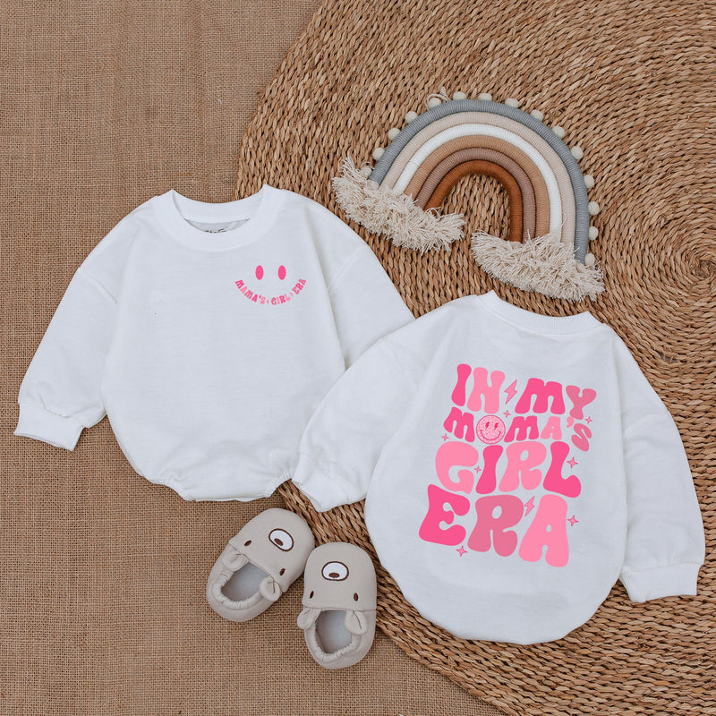 My Mama's Girl Era Baby Romper with Pink Retro Smiley Face Print, Long Sleeve Cotton Bodysuit for Baby Girls, Cute Gift for Mother's Day