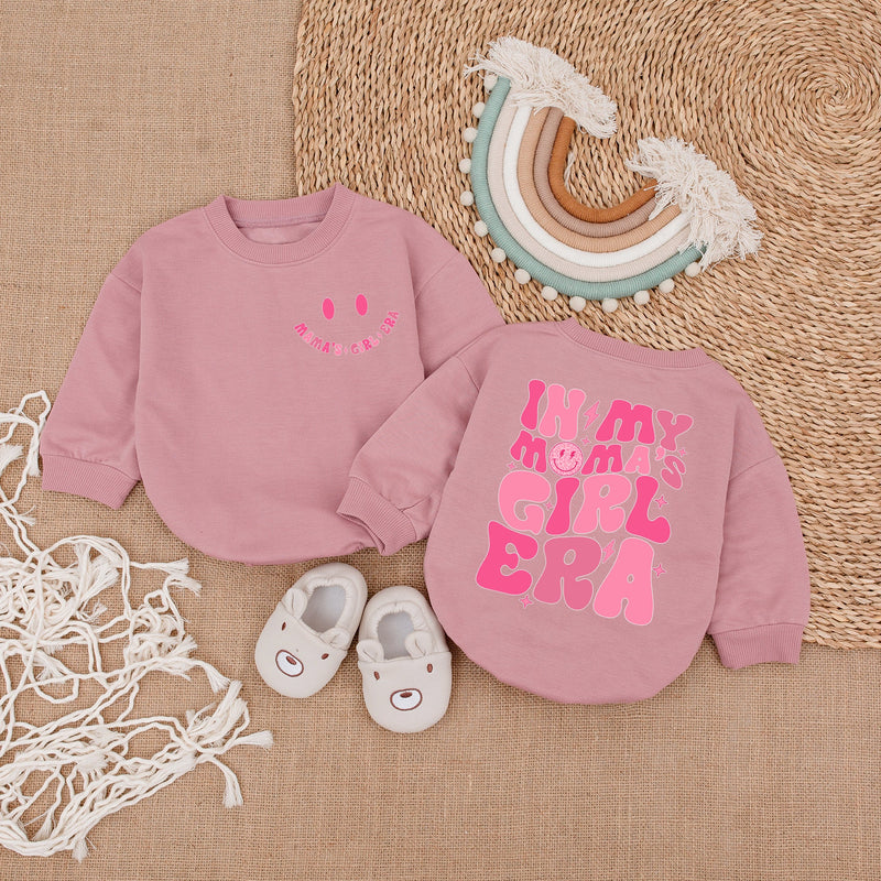 My Mama's Girl Era Baby Romper with Pink Retro Smiley Face Print, Long Sleeve Cotton Bodysuit for Baby Girls, Cute Gift for Mother's Day