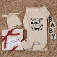 My Mom Is Taken but Hot Aunt Bodysuit Funny Baby Outfit Gift for New Auntie Soft Cotton Newborn Clothes Personalized Toddler Apparel