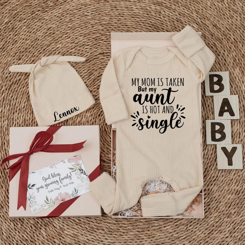 My Mom Is Taken but Hot Aunt Bodysuit Funny Baby Outfit Gift for New Auntie Soft Cotton Newborn Clothes Personalized Toddler Apparel