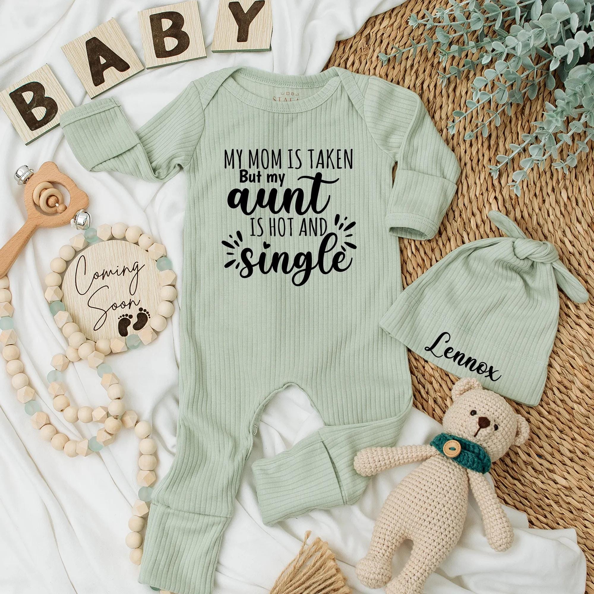My Mom Is Taken but Hot Aunt Bodysuit Funny Baby Outfit Gift for New Auntie Soft Cotton Newborn Clothes Personalized Toddler Apparel