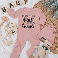 My Mom Is Taken but Hot Aunt Bodysuit Funny Baby Outfit Gift for New Auntie Soft Cotton Newborn Clothes Personalized Toddler Apparel