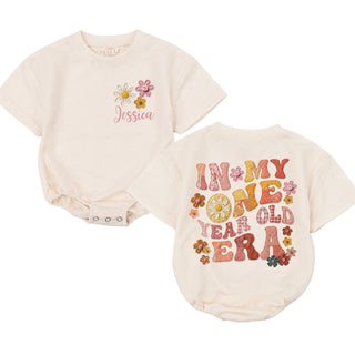 'In My One Year Old Era' Baby Romper with Floral Design, Personalized Name, 1st Birthday Outfit for Girls, Cute Infant Gift Idea
