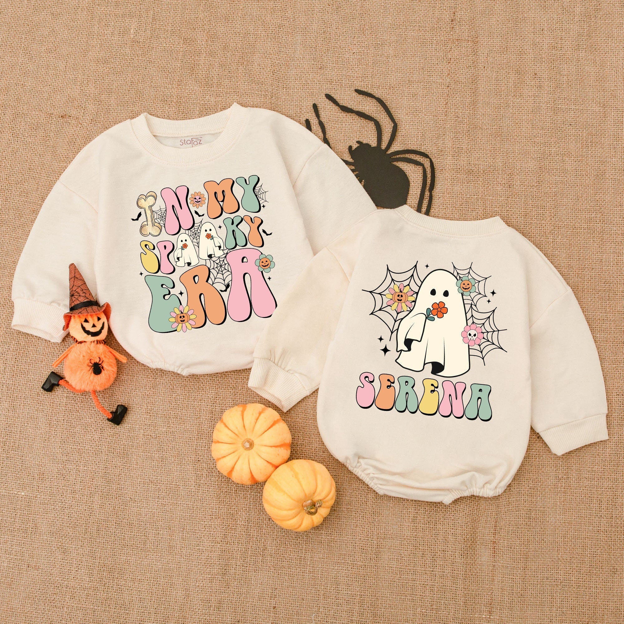 In My Spooky Era Baby Romper Personalize Halloween Outfit Ghost Design Soft Cotton First Holiday Costume Gift