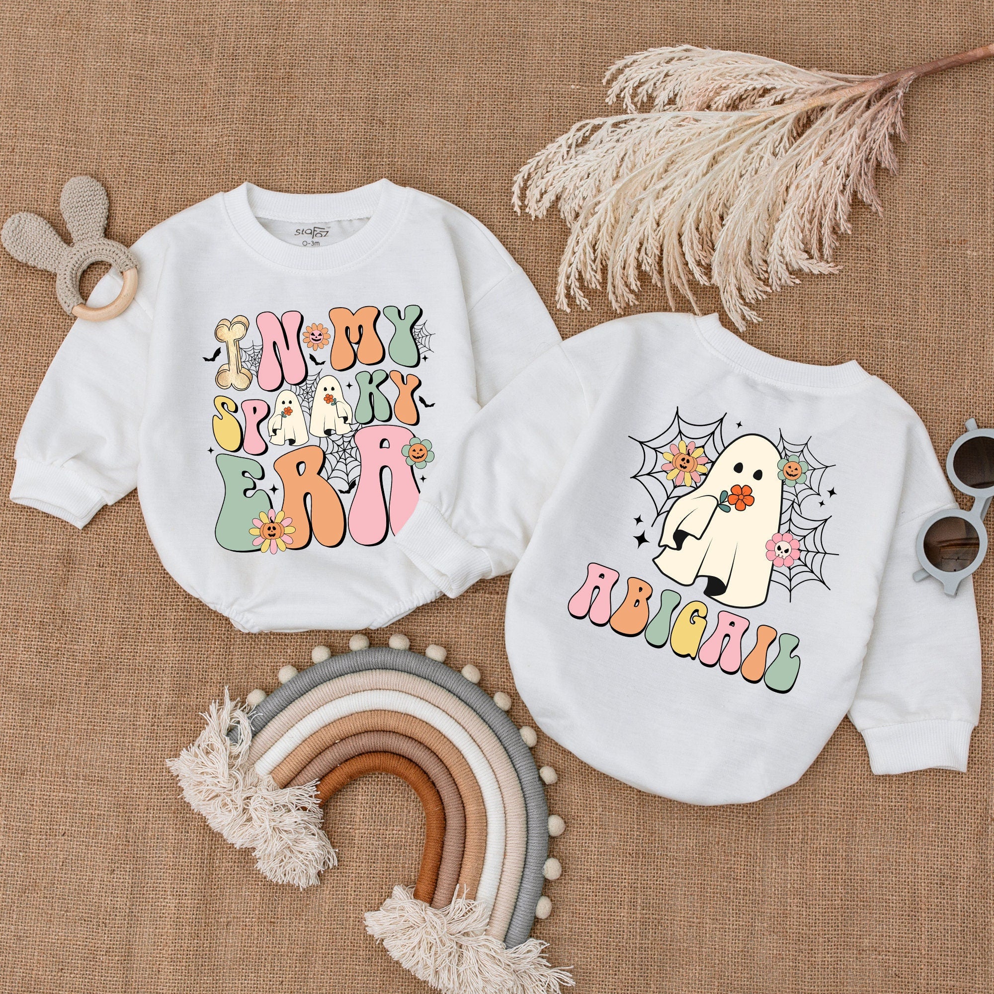 In My Spooky Era Baby Romper Personalize Halloween Outfit Ghost Design Soft Cotton First Holiday Costume Gift