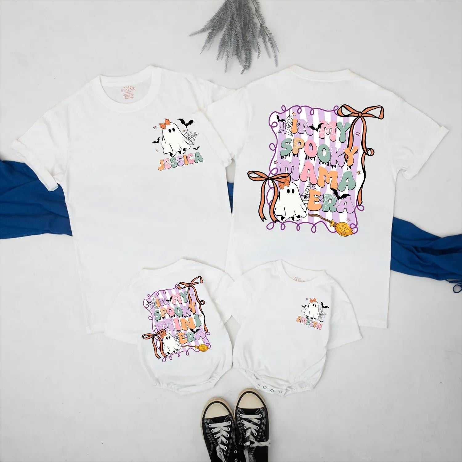 In My Spooky Mama & Mini Era Personalized Halloween Matching Outfit Cute Ghost Design Vibrant Colors Family Cotton Soft Comfortable