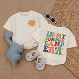 In My Summer Camp Era Newborn Baby Romper Vibrant Retro Design Camping Family Outfit Soft Cotton Playful Colors Smiley Face Fun Gift