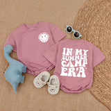In My Summer Camp Era Newborn Baby Romper Vibrant Retro Design Camping Family Outfit Soft Cotton Playful Colors Smiley Face Fun Gift
