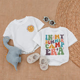 In My Summer Camp Era Newborn Baby Romper Vibrant Retro Design Camping Family Outfit Soft Cotton Playful Colors Smiley Face Fun Gift