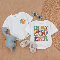 In My Summer Camp Era Newborn Baby Romper Vibrant Retro Design Camping Family Outfit Soft Cotton Playful Colors Smiley Face Fun Gift