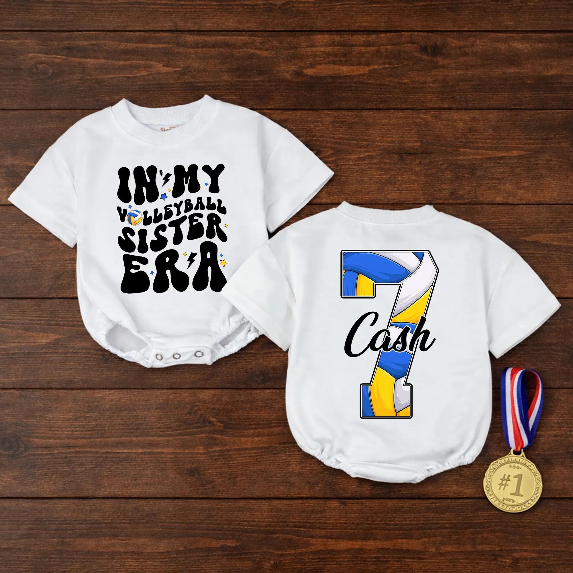 In My Volleyball Sister Era Baby Romper with Custom Name & Number, Game Day Outfit for Baby Girls, Volleyball Baby Shower Gift