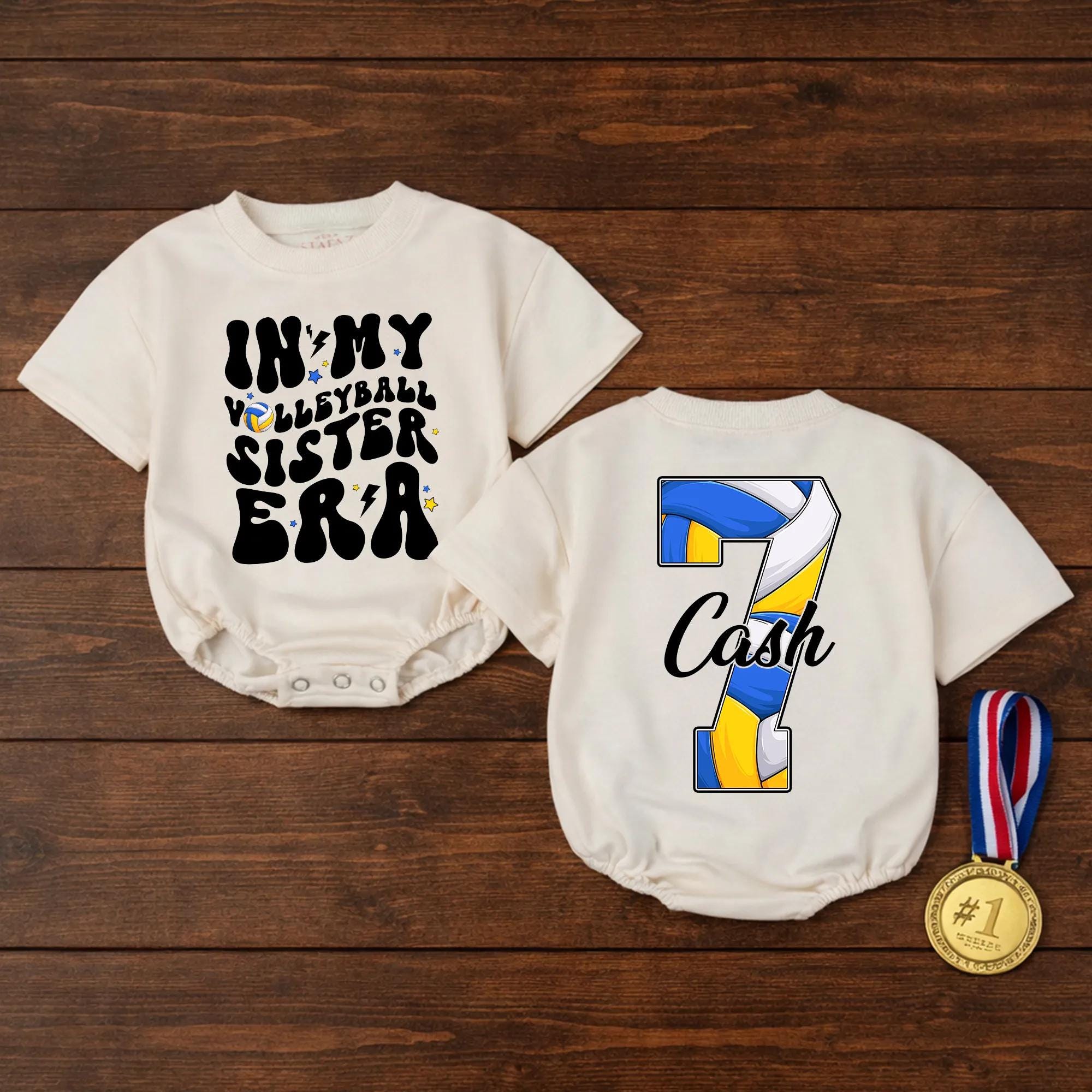 In My Volleyball Sister Era Baby Romper with Custom Name & Number, Game Day Outfit for Baby Girls, Volleyball Baby Shower Gift