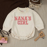 Nana's Girl Baby Romper and Nana Sweatshirt Set, Floral Lettering Design with Custom Name, Matching Family Outfits for Special Moments