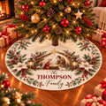 Nativity Christmas Tree Skirt with Baby Jesus Manger Scene, Custom Family Name, Religious Farmhouse Holiday Decor, Vintage Style