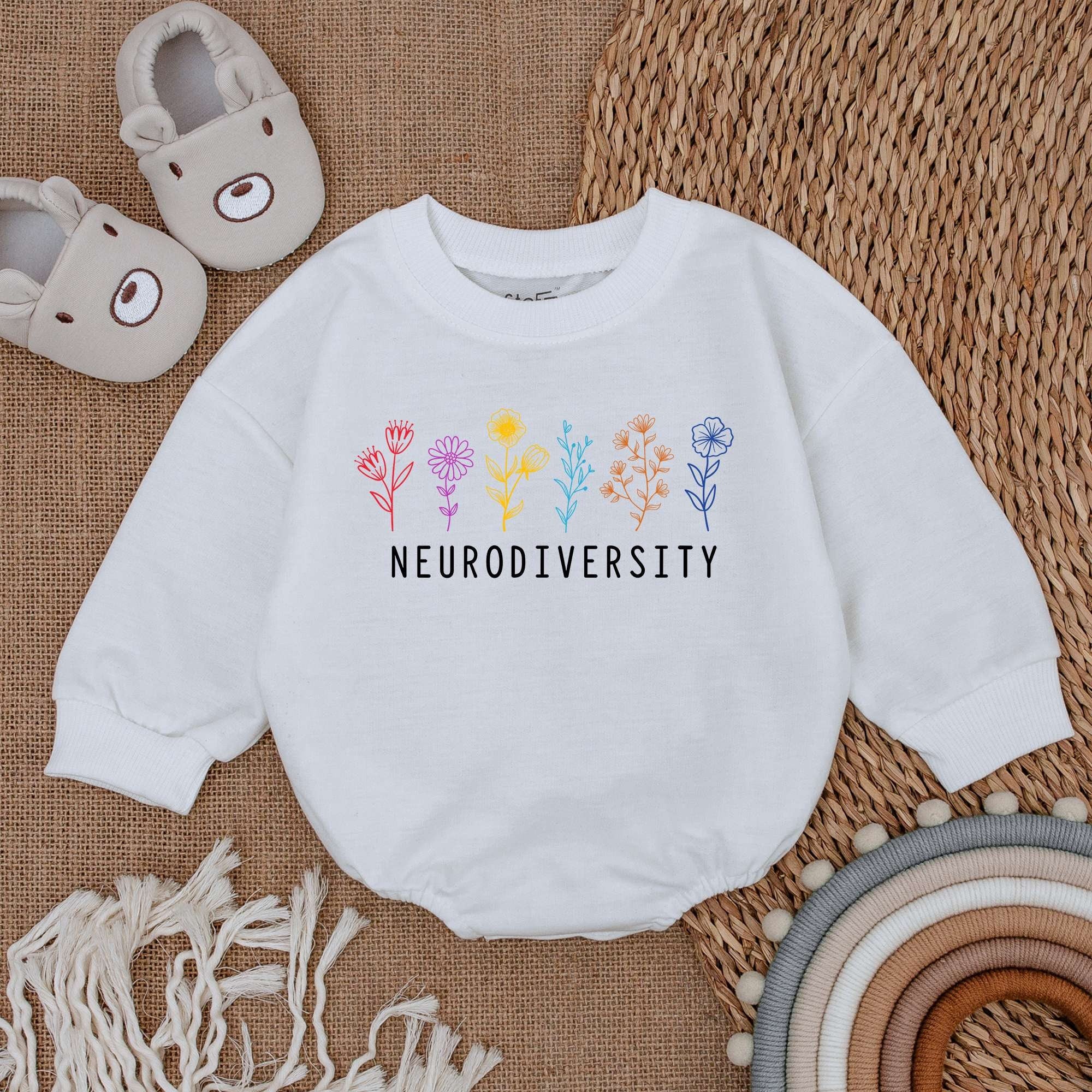 Neurodiversity Baby Romper Colorful Flower Design Autism Support Cotton Newborn Bodysuit Gift for Infant Boy or Girl Soft Comfortable