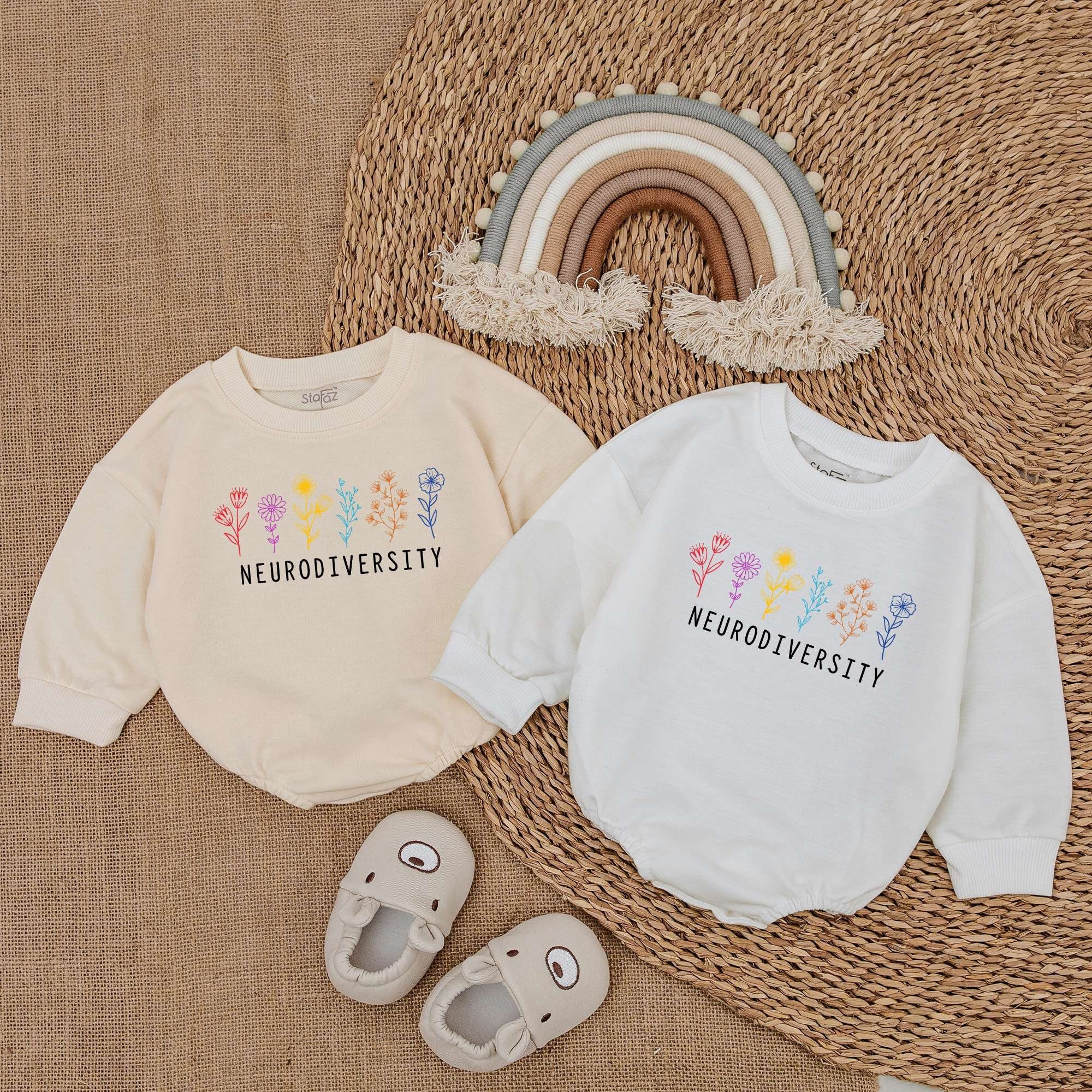 Neurodiversity Baby Romper Colorful Flower Design Autism Support Cotton Newborn Bodysuit Gift for Infant Boy or Girl Soft Comfortable