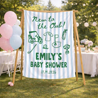 New to the Club Baby Shower Golf Outfit and Custom Welcome Sign, Personalized Baby Shower Decor with Forest Green Hand-Drawn Icons