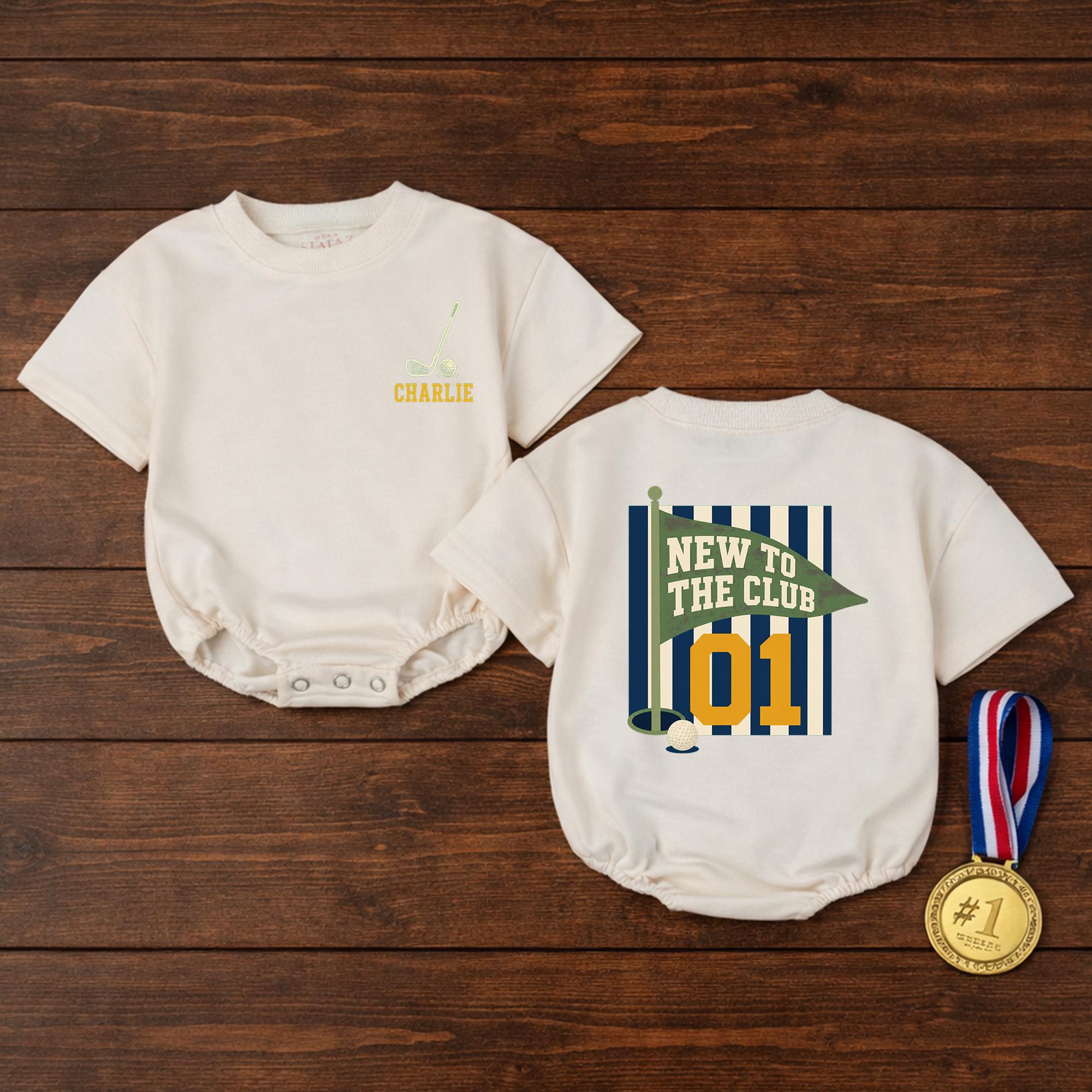 New to the Club Golf Baby Romper with Flag Graphic, Custom Name & Number, Adorable Baby Shower Gift for Newborns & Infants