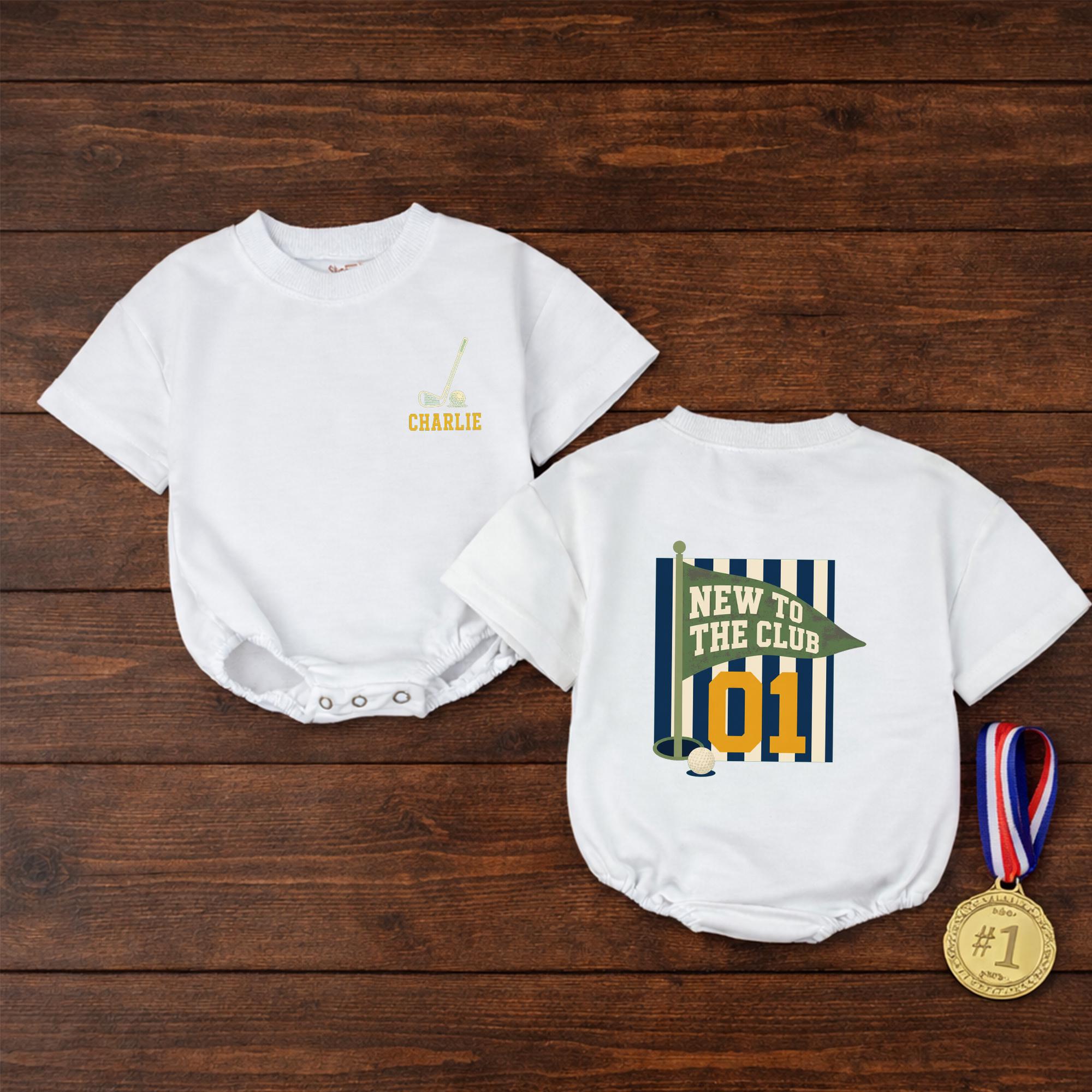 New to the Club Golf Baby Romper with Flag Graphic, Custom Name & Number, Adorable Baby Shower Gift for Newborns & Infants