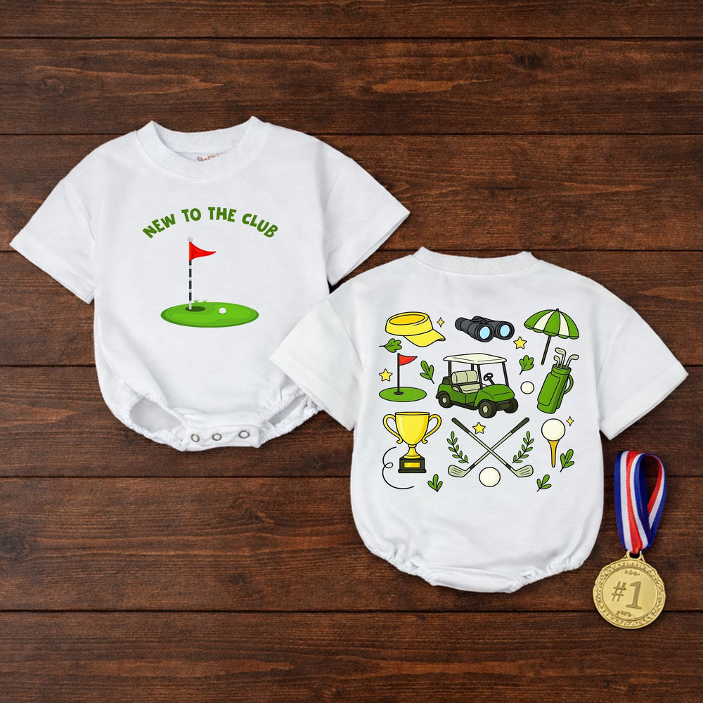 New To The Club Golf Bubble Romper Baby Boy Outfit, Fun Cartoon Golf Design, Comfortable Cotton Birthday, Casual Summer Toddler Clothes