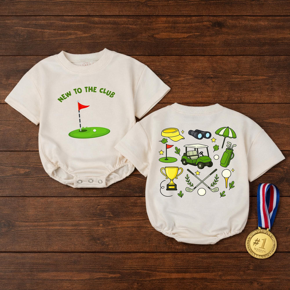 New To The Club Golf Bubble Romper Baby Boy Outfit, Fun Cartoon Golf Design, Comfortable Cotton Birthday, Casual Summer Toddler Clothes