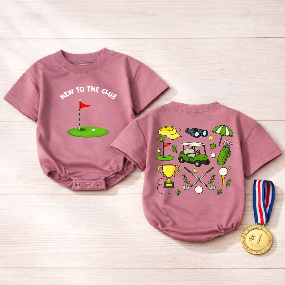 New To The Club Golf Bubble Romper Baby Boy Outfit, Fun Cartoon Golf Design, Comfortable Cotton Birthday, Casual Summer Toddler Clothes