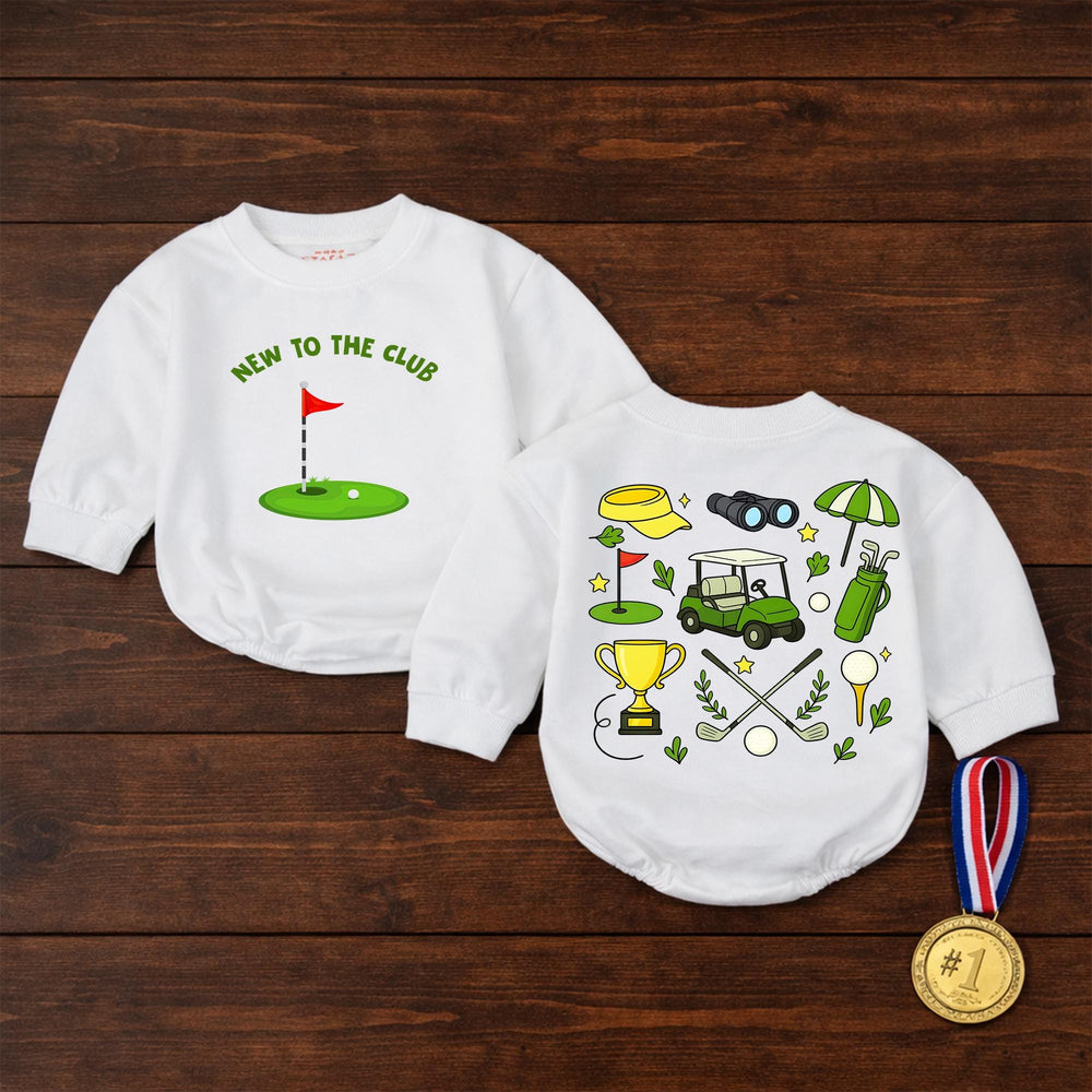 New To The Club Golf Bubble Romper Baby Boy Outfit, Fun Cartoon Golf Design, Comfortable Cotton Birthday, Casual Summer Toddler Clothes