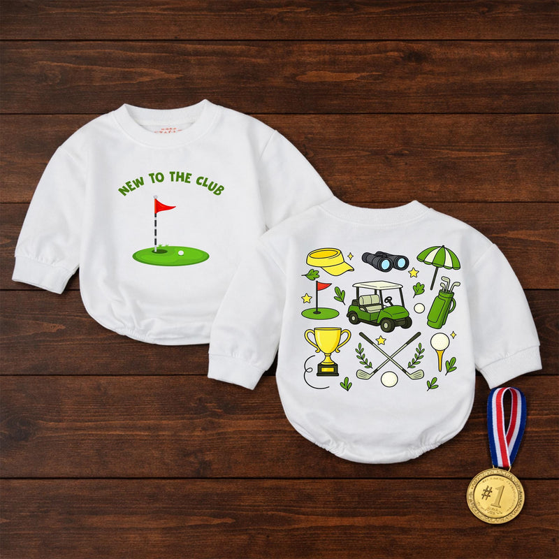 New To The Club Golf Bubble Romper Baby Boy Outfit, Fun Cartoon Golf Design, Comfortable Cotton Birthday, Casual Summer Toddler Clothes