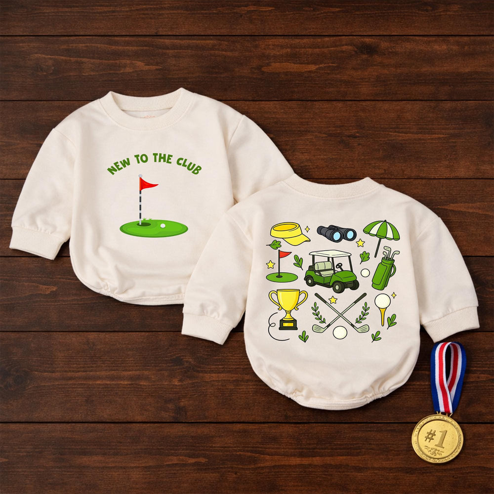 New To The Club Golf Bubble Romper Baby Boy Outfit, Fun Cartoon Golf Design, Comfortable Cotton Birthday, Casual Summer Toddler Clothes