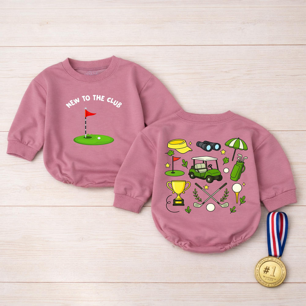 New To The Club Golf Bubble Romper Baby Boy Outfit, Fun Cartoon Golf Design, Comfortable Cotton Birthday, Casual Summer Toddler Clothes