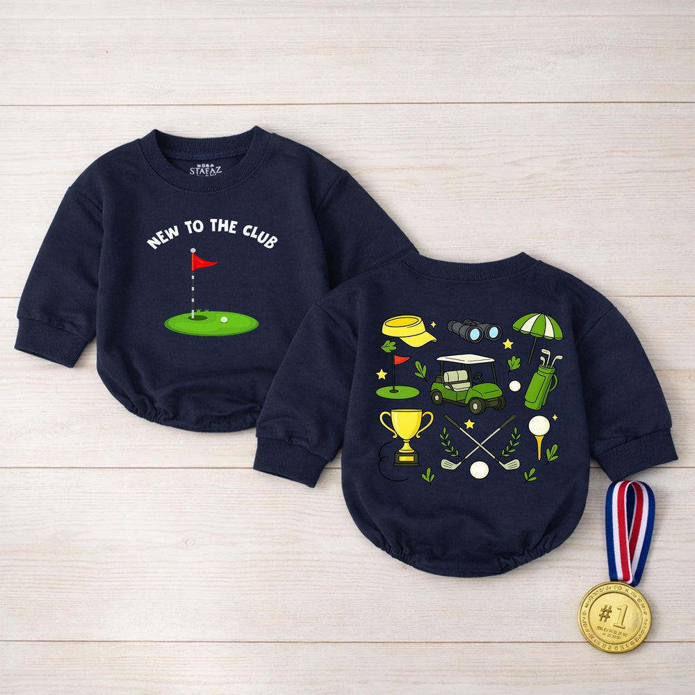 New To The Club Golf Bubble Romper Baby Boy Outfit, Fun Cartoon Golf Design, Comfortable Cotton Birthday, Casual Summer Toddler Clothes