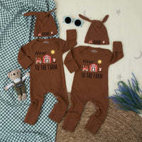 New to the Farm Baby Bodysuit with Custom Name Hat Red Tractor Barn Pig Cute Infant Outfit Country Boy Shower Gift Newborn Welcome Home
