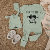 New to the Farm Custom Baby Bodysuit with Tractor Design, Personalized Name Outfit for Baby Boy or Girl, Rustic Coming Home Clothes