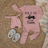 New to the Farm Custom Baby Bodysuit with Tractor Design, Personalized Name Outfit for Baby Boy or Girl, Rustic Coming Home Clothes