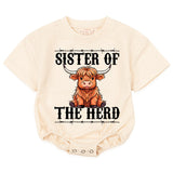 New to the Herd Baby Romper Personalized Highland Cow Outfit for Newborn or Sibling, Sister of the Herd Bodysuit Farm Baby Gift