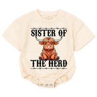 New to the Herd Baby Romper Personalized Highland Cow Outfit for Newborn or Sibling, Sister of the Herd Bodysuit Farm Baby Gift