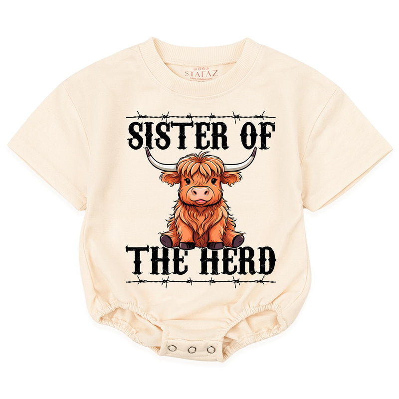 New to the Herd Baby Romper Personalized Highland Cow Outfit for Newborn or Sibling, Sister of the Herd Bodysuit Farm Baby Gift