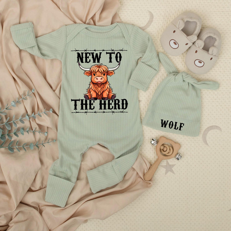 New to the Herd Highland Cow Baby Bodysuit Rustic Country Baby Outfit Announcement Gift Soft Cotton Infant or Toddler Shower Clothing