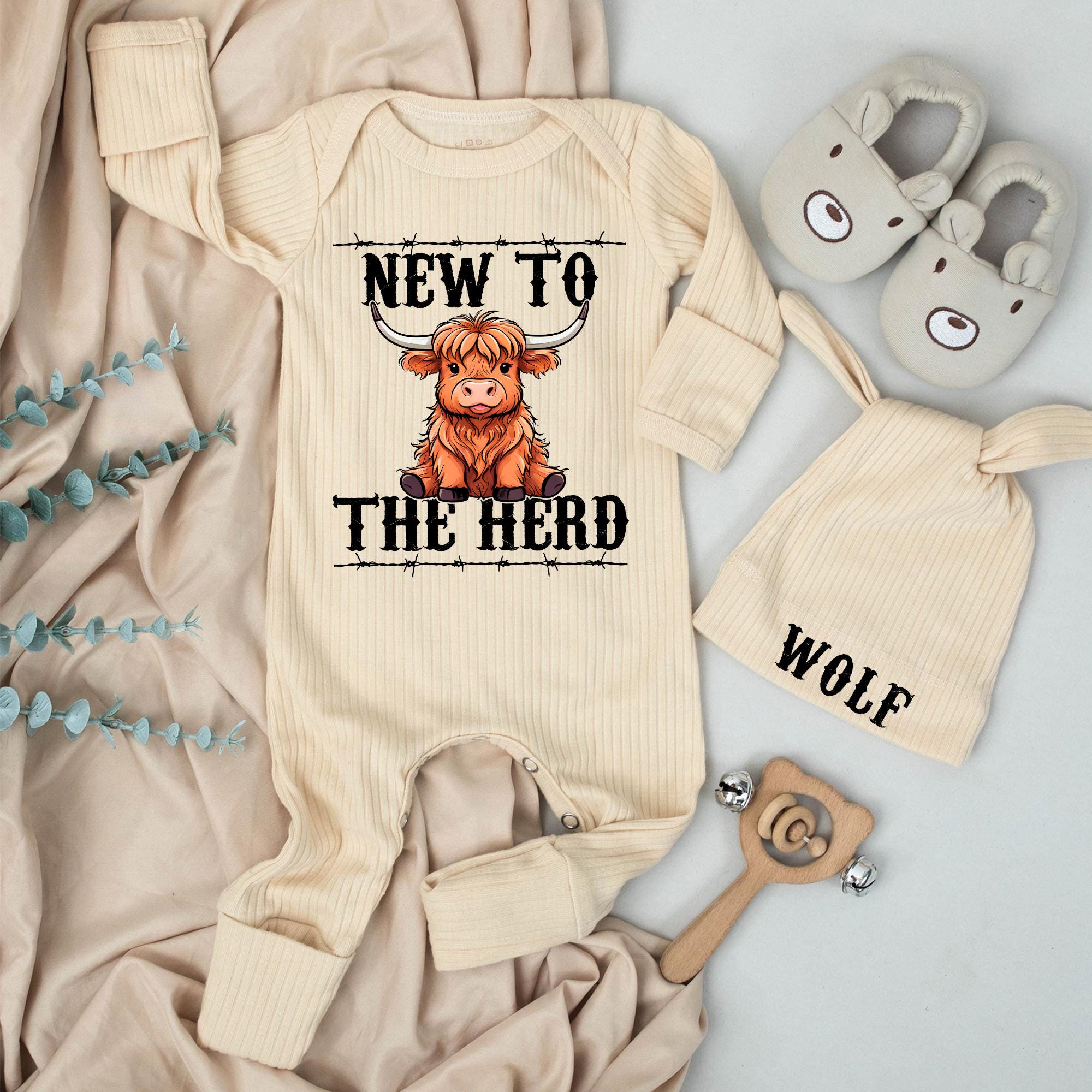 New to the Herd Highland Cow Baby Bodysuit Rustic Country Baby Outfit Announcement Gift Soft Cotton Infant or Toddler Shower Clothing