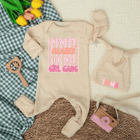 Newest Member of the Girl Gang Baby Bodysuit Funny Outfit for Infant Girl Shower Gift Custom Newborn Clothes Soft Pink Orange Design