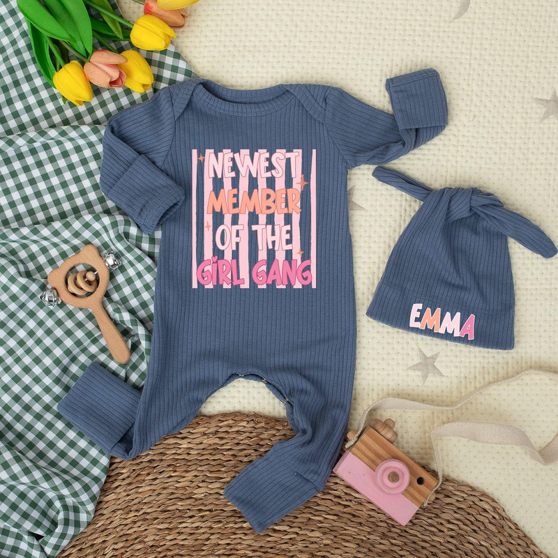Newest Member of the Girl Gang Baby Bodysuit Funny Outfit for Infant Girl Shower Gift Custom Newborn Clothes Soft Pink Orange Design