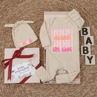 Newest Member of the Girl Gang Baby Bodysuit Funny Outfit for Infant Girl Shower Gift Custom Newborn Clothes Soft Pink Orange Design