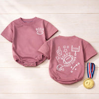 Noah's First Down Football Baby Romper with Custom Name, Sports-Themed Birthday Outfit for Toddlers, Personalized Milestone Gift
