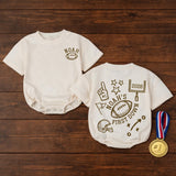 Noah's First Down Football Baby Romper with Custom Name, Sports-Themed Birthday Outfit for Toddlers, Personalized Milestone Gift